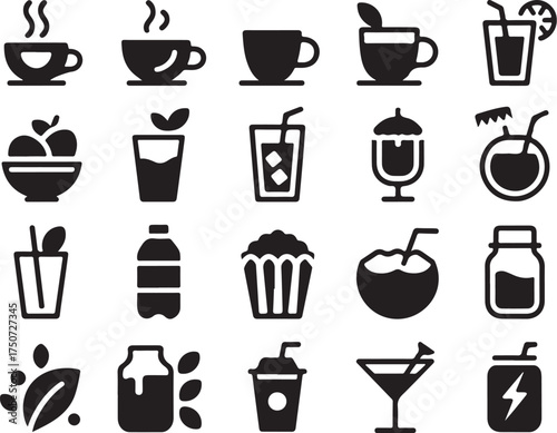 Refreshing drink icons for healthy lifestyle and cafe menus