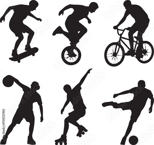 Dynamic athletes in action silhouettes