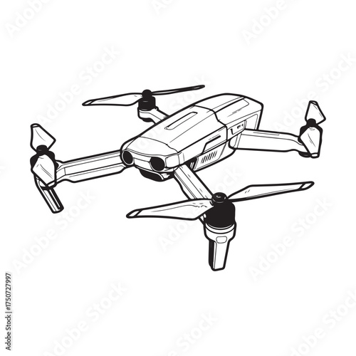 High-quality sketch of a modern drone with camera for aerial photography and videography silhouette vector