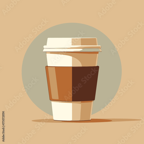 A simple illustration of a disposable coffee cup with a sleeve.