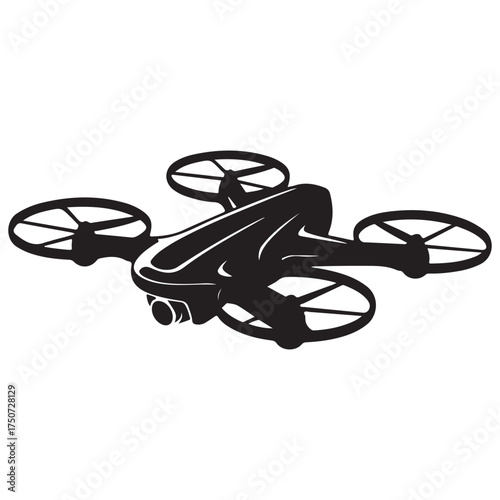 High-quality sketch of a modern drone with camera for aerial photography and videography silhouette vector