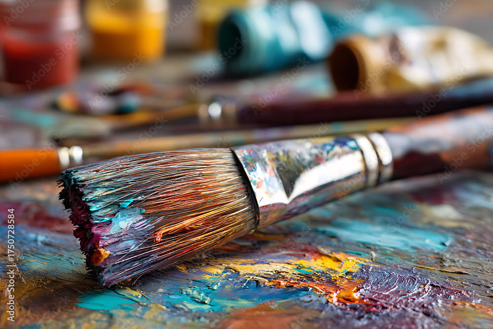 Fototapeta premium Vibrant brushstrokes on canvas, a testament to artistic expression and creative passion, fuels inspiration for artists, perfect for art education materials