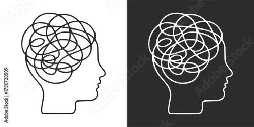 Abstract tangled line brain illustration representing mental health stress anxiety and psychological complexity