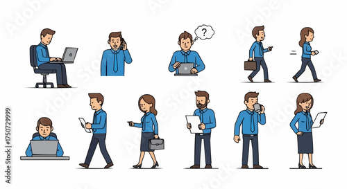 Diverse Individuals Engaging with Technology in Various Poses.