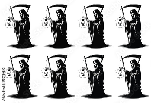 Striking set of six grim reaper silhouette illustrations scalable vector graphics for espeps silhouette vector illustration white background