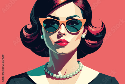 Vintage Chic Woman Portrait with Bold Eyeliner — Pastel Style