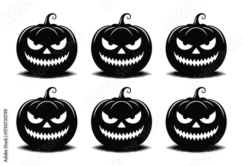 Set of six scary jack o lantern silhouettes vector illustration scalable for festive halloween designs silhouette vector illustration white background