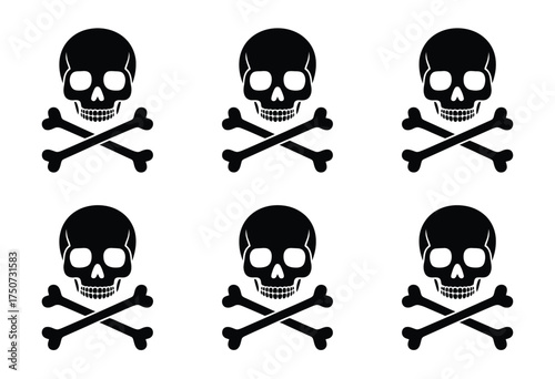 Set of 6 bundle silhouette illustration skull and crossbones vector graphics for eps download silhouette vector illustration white background