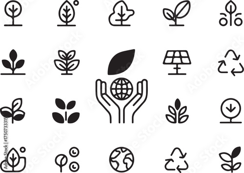 Eco friendly icons for sustainability and nature themes