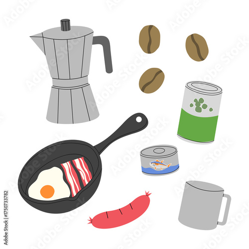 Camping and hiking equipment elements set 2, PNG illustration.