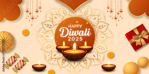 Happy Diwali - festival of lights colorful poster template design with decorative diya lamp. vector illustration. Indian festival of lights Happy Diwali, holiday Background, Diwali celebration.