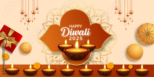 Happy Diwali - festival of lights colorful poster template design with decorative diya lamp. vector illustration. Indian festival of lights Happy Diwali, holiday Background, Diwali celebration.