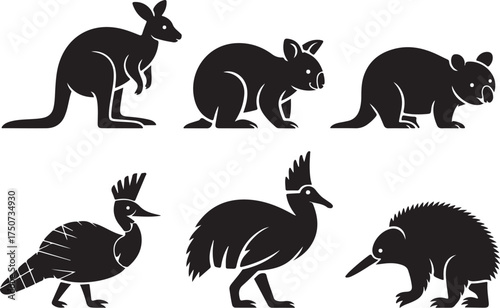 Iconic Australian animals collection silhouette set