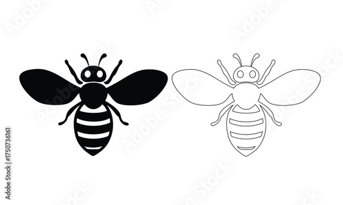 Bee Silhouette Vector – Black and White Honey Bee Icon Illustration