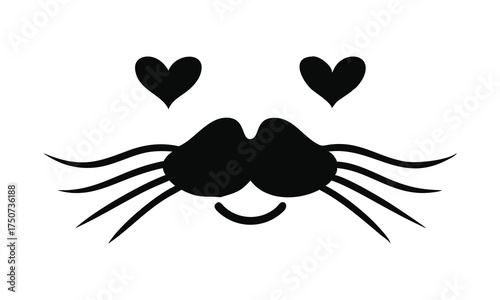 Cat Face Silhouette – Cute Kitty Nose and Heart Eyes Vector Design