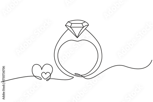 Elegant line art of wedding rings with hearts symbolizing love and commitment in minimalist style