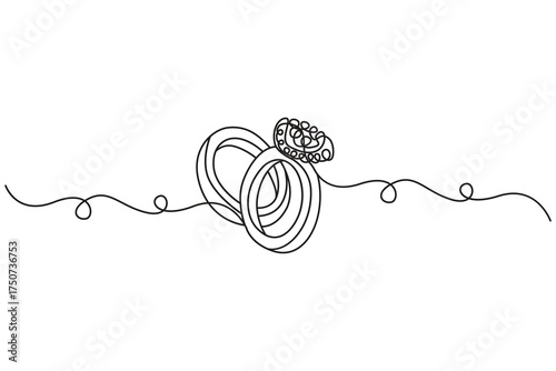 Minimalist wedding ring and heart line illustration perfect for invitations or love-themed designs