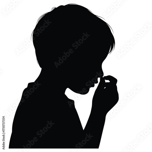 Silhouette of a woman in a dress holding a baby up in the air with a white background scene