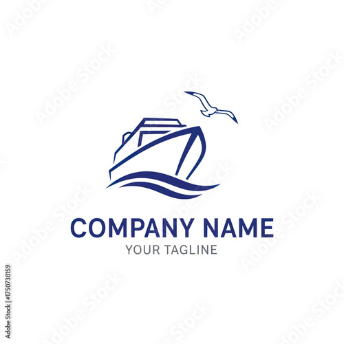 Elegant Boat Logo with Seagull for Maritime Company Branding.
