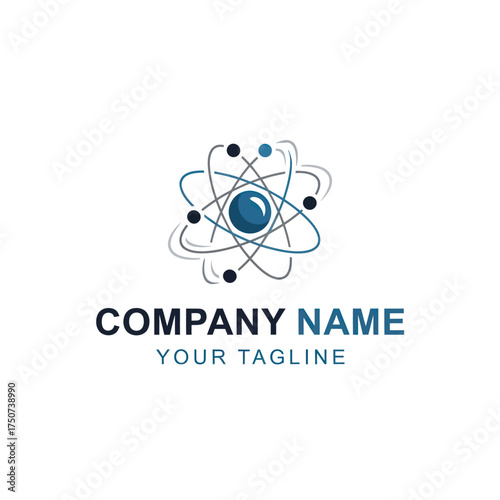Modern science logo featuring an atomic structure with orbiting electrons.