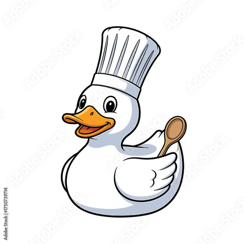 Cartoon Chef Duck with Toque and Wooden Spoon Ready to Cook