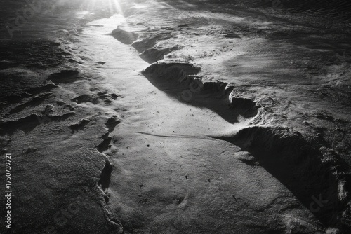 High-angle view of a rugged, desolate landscape