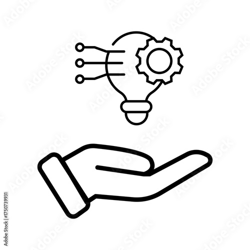 implement idea icon, solution execute develop, configuration cogwheel with light bulb, innovation analysis process, success industry preferences, vector illustration eps10	