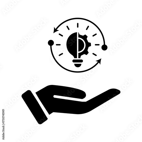 implement idea icon, solution execute develop, configuration cogwheel with light bulb, innovation analysis process, success industry preferences, vector illustration eps10	