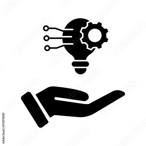 implement idea icon, solution execute develop, configuration cogwheel with light bulb, innovation analysis process, success industry preferences, vector illustration eps10	