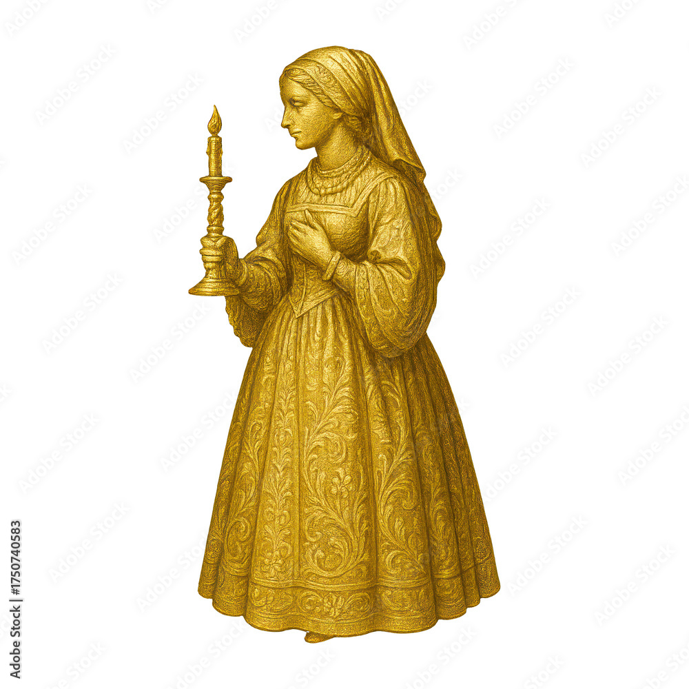 Obraz premium PNG Vintage illustration of woman holding candle.