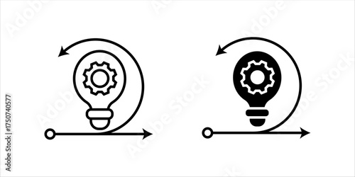 implement idea icon set, solution execute develop, configuration cogwheel with light bulb, innovation analysis process, success industry preferences, vector illustration eps10	