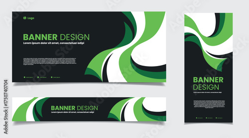 abstract background business black green banner design template