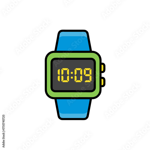 Colorful digital wristwatch icon showing the time on a bright electronic display