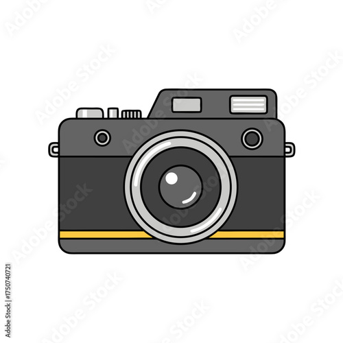 Classic analog film camera depicted in a simple, modern flat vector art style for graphic design