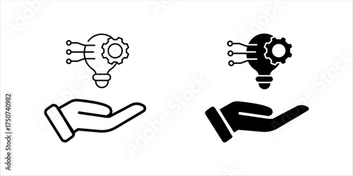 implement idea icon set , solution execute develop, configuration cogwheel with light bulb, innovation analysis process, success industry preferences, vector illustration eps10	