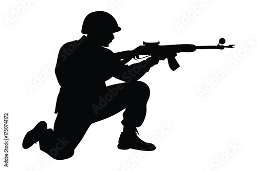 Soldier Silhouette Aiming Rifle – Military Vector Graphic