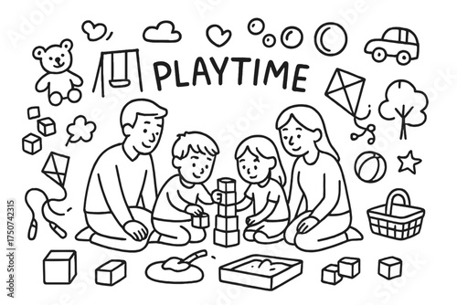 Playtime Illustration Doodles. Playtime. Hand-drawn doodle illustration of Playtime. In the middle, one
