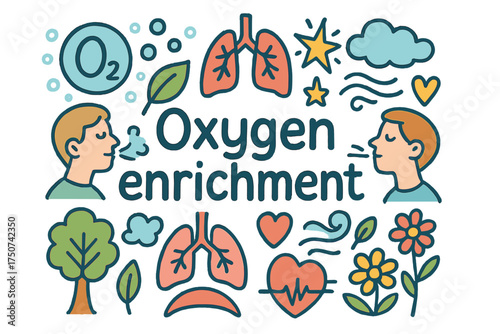 Oxygen Enrichment Doodle. Oxygen enrichment. Hand-drawn doodle illustration of Oxygen enrichment. O2 molecule,
