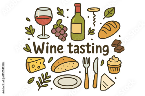 Wine Tasting Doodle. Wine tasting. Hand-drawn doodle illustration of Wine tasting. wine glass, wine bottle,