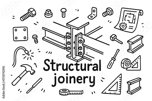 Doodle Structural Joinery Icons. Structural joinery. Hand-drawn doodle illustration of Structural joinery. In