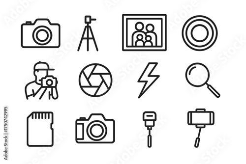 Outdoor Family Icon Set. Family portraits in natural settings (outdoor family shoots). Line outline icon set