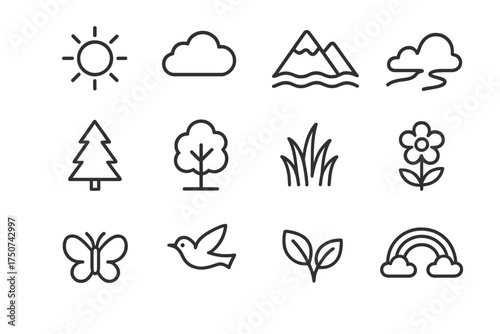 Outdoor Family Icon Set. Family portraits in natural settings (outdoor family shoots). Line outline icon set
