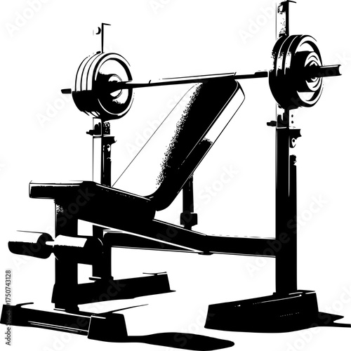 Strength Training Bench and Weights: This image captures the essence of a weight bench, a testament to the pursuit of strength and fitness, accompanied by heavy barbell.