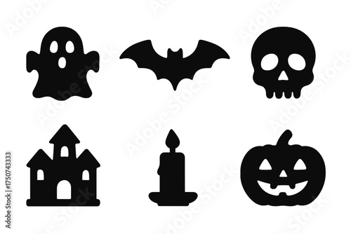 Spooky Icon Collection. Spine-Chilling. Filled icon set of Spine-Chilling: ghost, bat, spider, skull, haunted