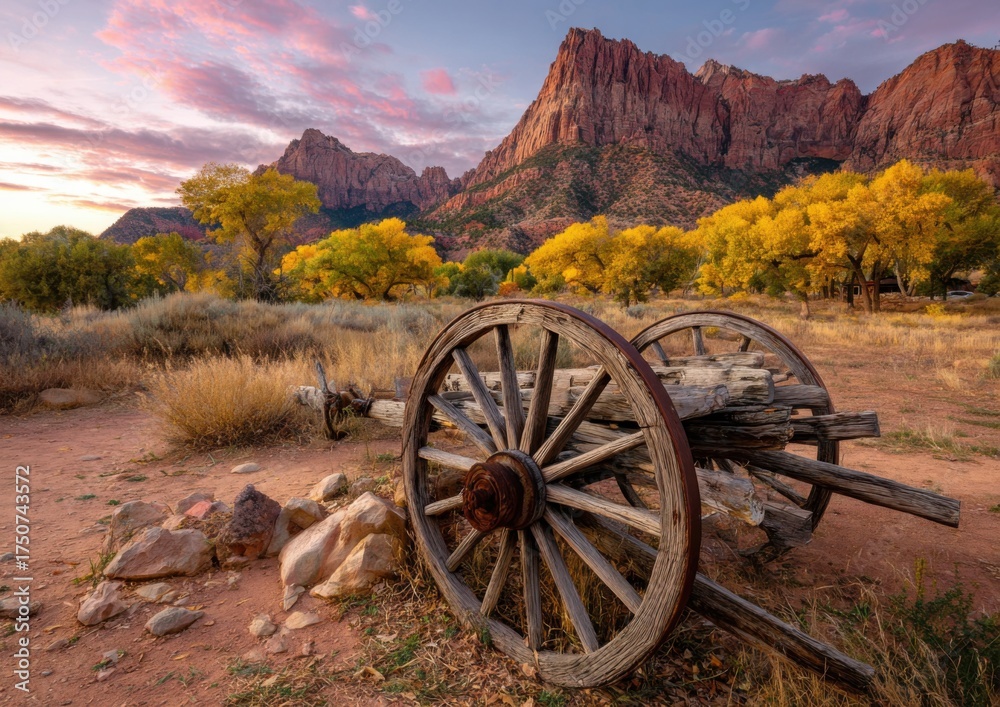 Fototapeta premium Autumn landscape with wagon