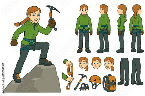 Mountain Climber Character Design. Cartoon realistic vector illustration, Character constructor style,