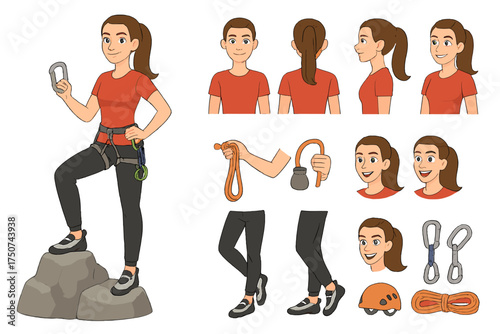 Climbing Character Design. Cartoon realistic vector illustration, Character constructor style, isolated