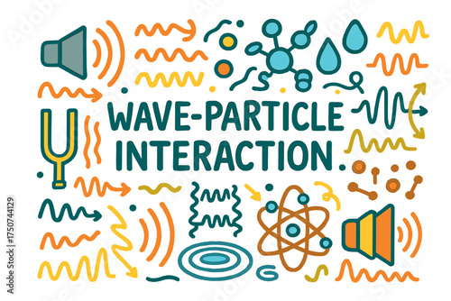 Wave-Particle Dynamics Doodle. Wave-particle interaction. Hand-drawn doodle illustration of Wave-particle