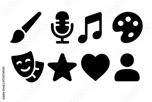 Self-Expression Icons. Self-Expression. Filled icon set of Self-Expression: paintbrush, microphone, music note