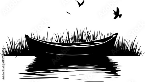 boat on the water, bird, vector, flying, silhouette, sea, nature, sky, eagle, birds, water, illustration, animal, black, fly, logo, flight, icon, lake, wings, wing, seagull, design, ocean, freedom, sy